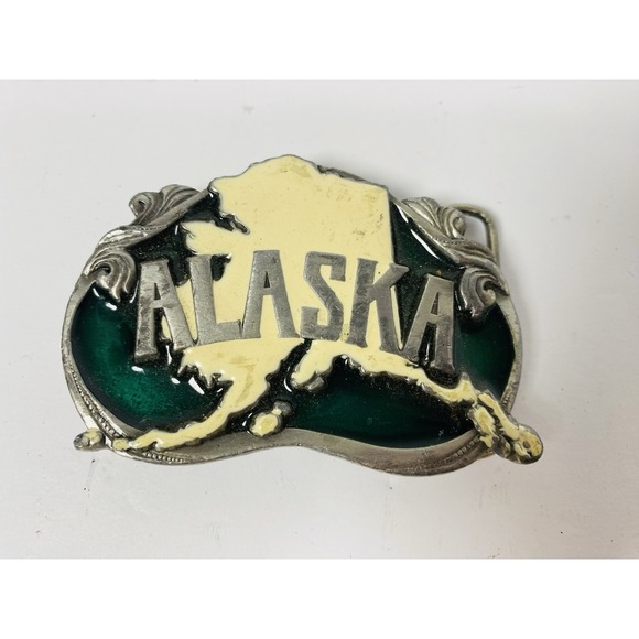 The Unbranded Brand Other - Alaska Great Land Last Frontier State Vintage 1984 Siskiyou Belt Buckle Enamel